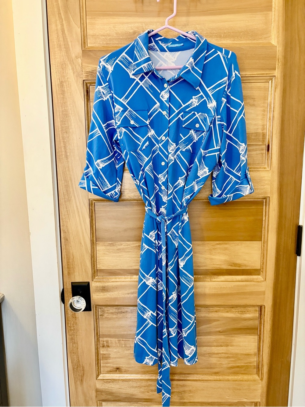 J.McLaughlin Dress Shirtdress Cornflower Blue Bamboo Lattice XL